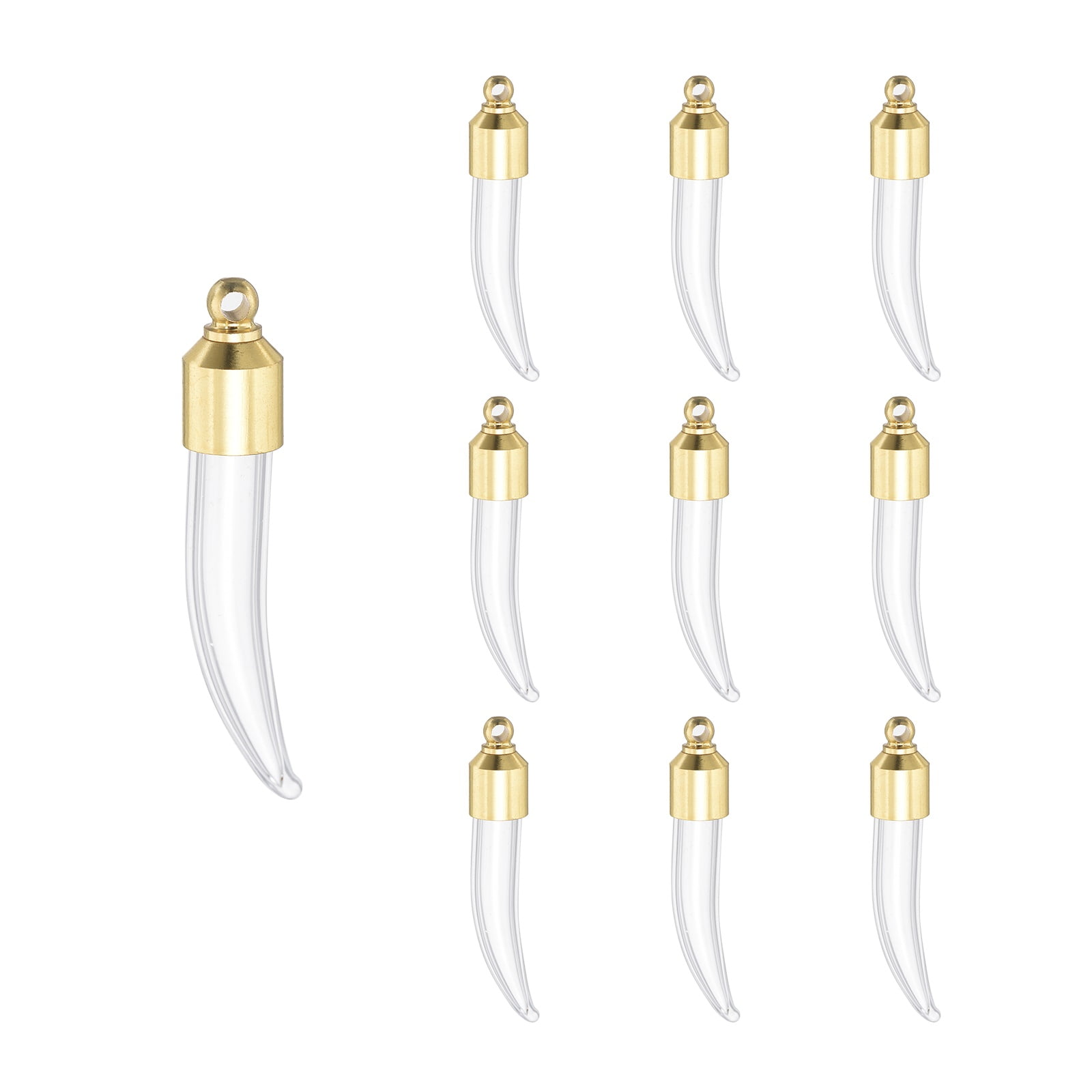Uxcell 10 Pcs Vial Necklace, Stainless Steel Glass Chili Perfume Bottle Pendant Necklace Ashes Urn Vial Pendant Openable Bottle Case 34mm for Women Keepsake Memorial Jewelry, Clear/Gold