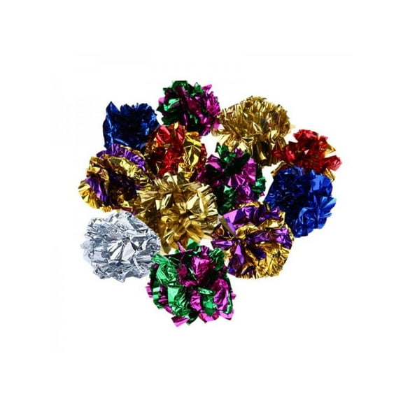 12X Colorful Pet Cat Crinkle Foil Ball Kitten Sound Paper Mylar Balls Play Toy