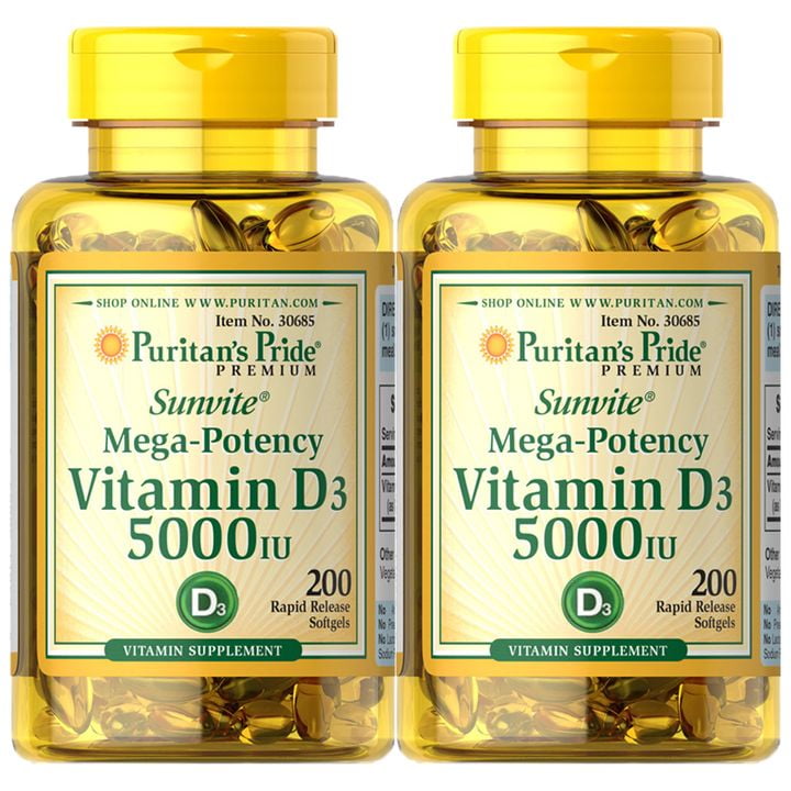 Puritan's Pride Vitamin D3 5000 IU Soft Gels, 0.3 Ounce (2 ...