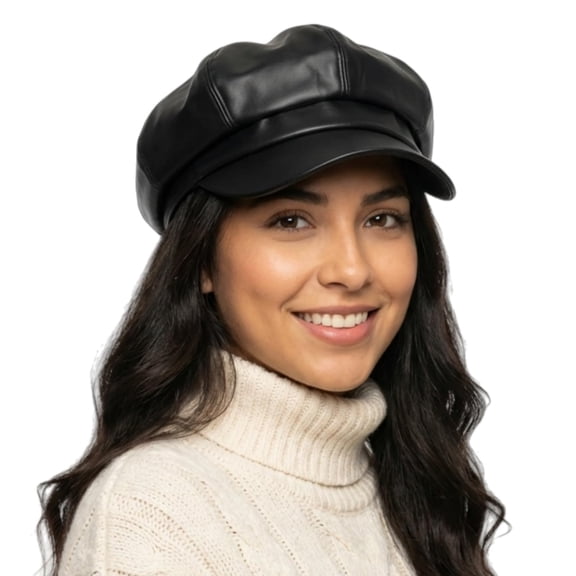 Minzimin Newsboy Cap for Men Women, PU Leather Adjustable Beret Hat with Visor 8 Panel Winter Cabbie Painter Cap