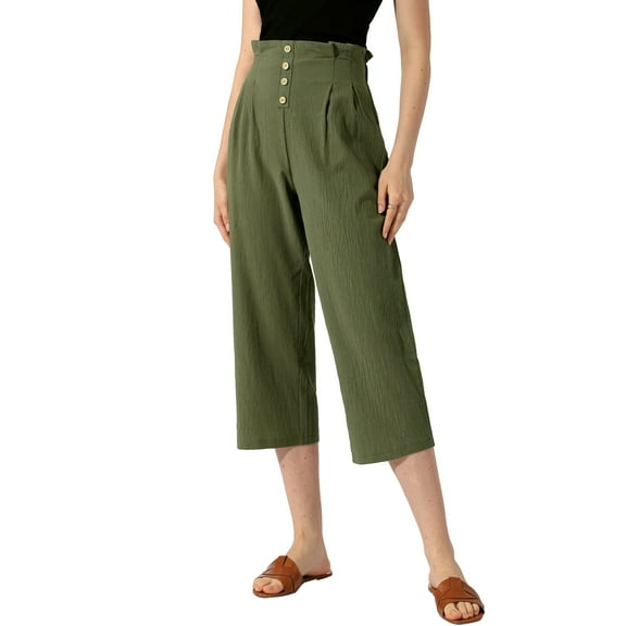 DARING DIVA Women's Cotton Linen Elastic Waist Lightweight Casual Trousers S Army green