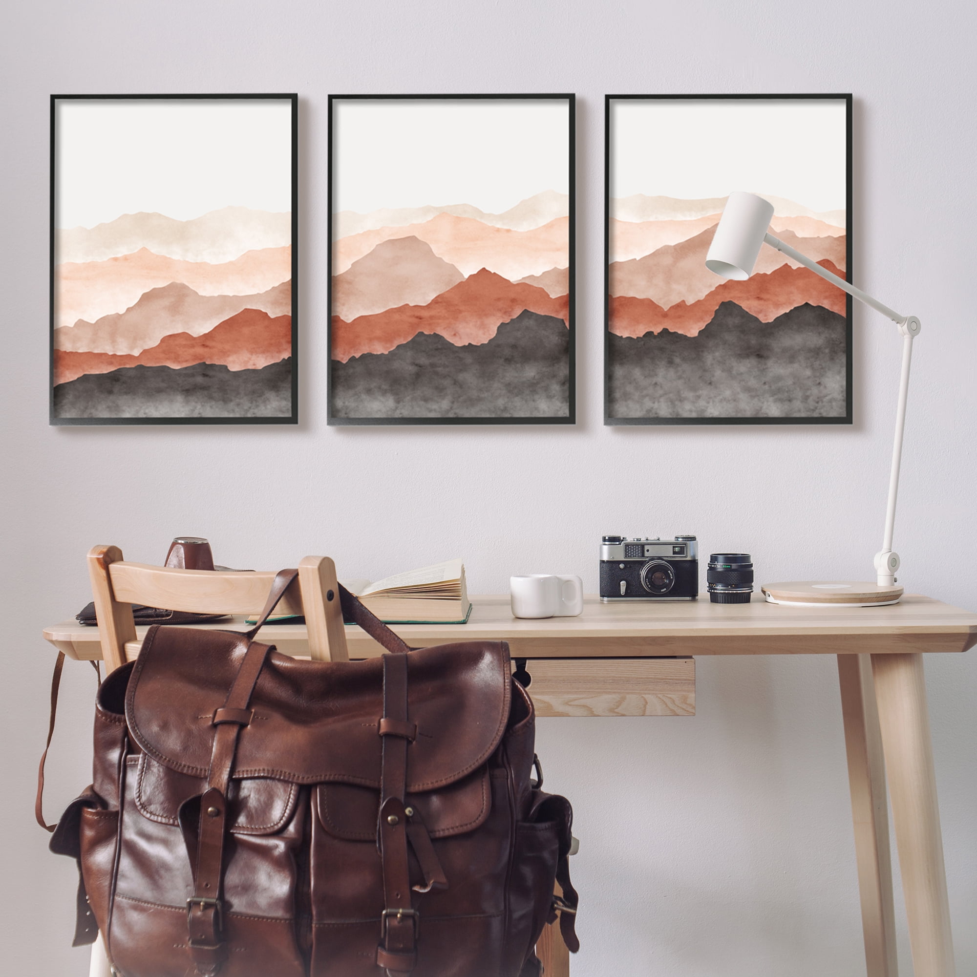Stupell Southwestern Crags Mountain Peaks Landscape Painting Black Framed Art Print Wall Art, Set of 3