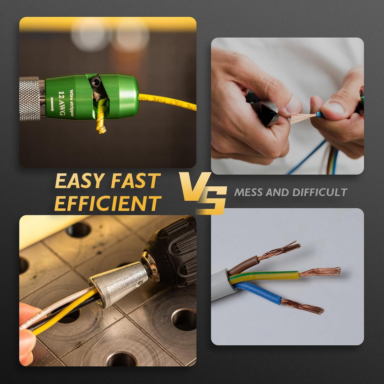 Wire Stripper for Drill US Standard 14-12-10-8 AWG Wire Quick Stripping with Wire Nut Twister for Electrician Home DIY