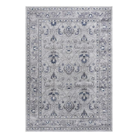 Usak Collection 5' x 7' Gray/Blue Oriental Distressed Non-Shedding Area Rug