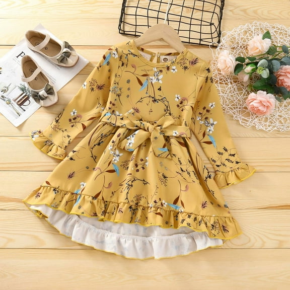 SDJMa Autumn Children's Girl's Clothing Toddler Baby Long Sleeve Flower Dress Clothes