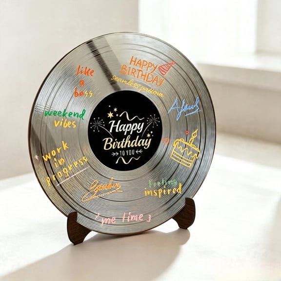 Retro Vinyl Record Birthday Message Sign with Display Stand, Birthday Guest Book Board for Party Table Decor.