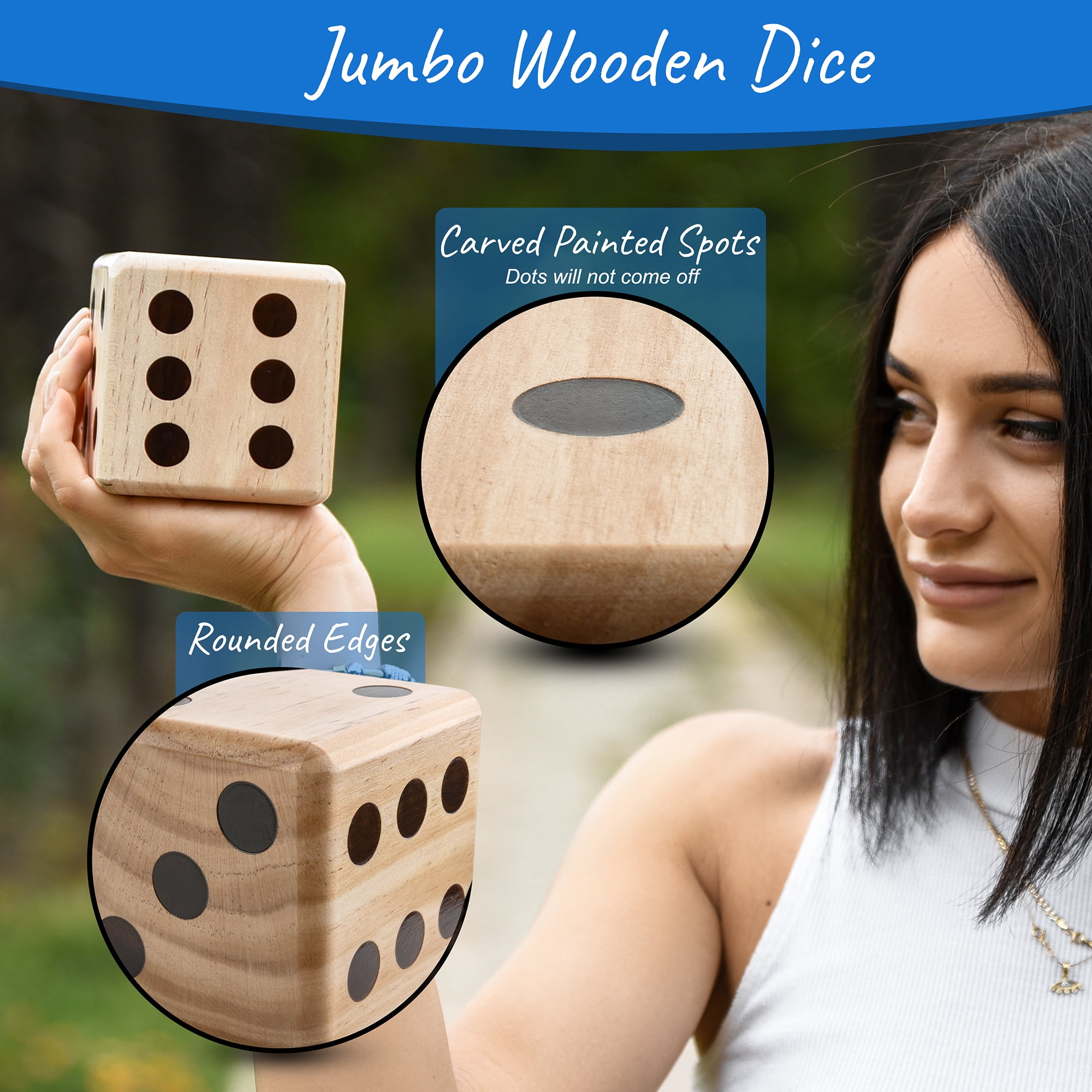 A Birthday Place Ondekt Crack Resistant Giant Wooden Yard Dice Set, 6 Count Pack