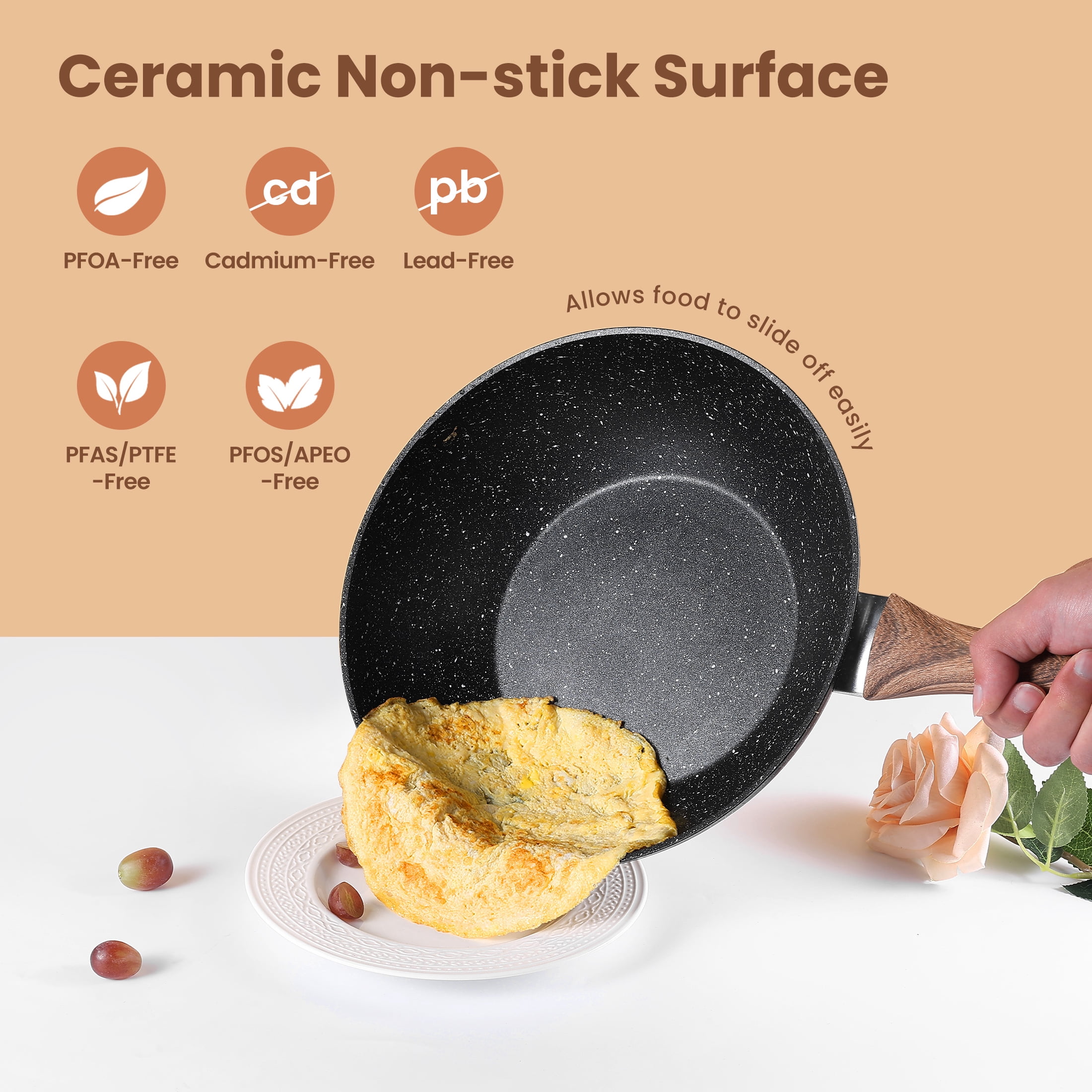 edx 17pcs Non-Stick Cookware Set, Pots and Pans Set with Detachable Handle for Kitchen, Black