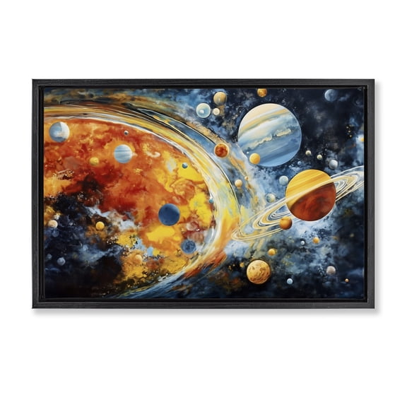 Stupell Industries Space Whirl Planets Black Framed Floater Canvas Wall Art, design by Ray Powers
