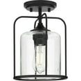 thumbnail image 2 of Watch Hill Collection One-Light Textured Black Clear Seeded Glass Farmhouse Semi-Flush Light, 2 of 5