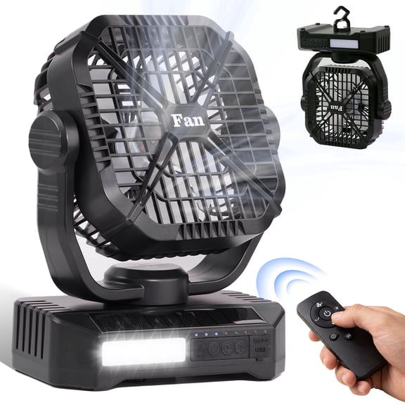 SaveJoy Camping Fan with solar panel, 8000mAh Portable Rechargeable Fan with RC & LED Light