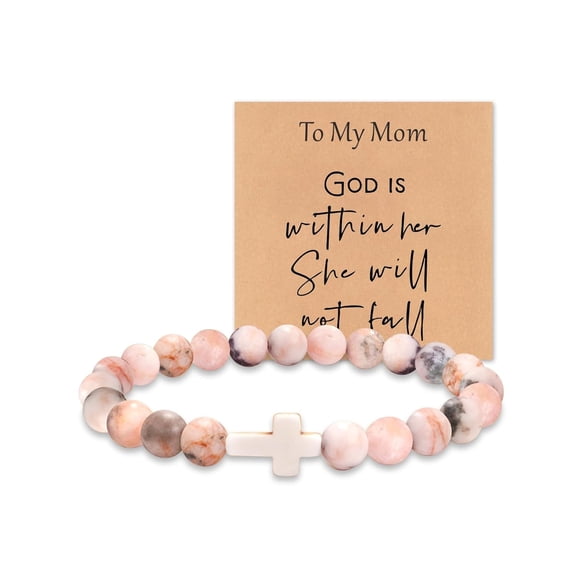 Personalized Mother's Day Gifts for Mom Birthday Gifts from Daughter Son, Cross Beaded Bracelets Religious Easter Christian Gifts for Women Mom Bracel