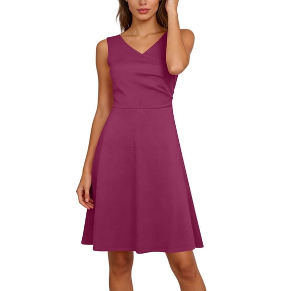 CHGBMOK Summer Dresses for Women Solid Slim A Line Dress V Neck Sleeveless Tank Dress Casual Midi Dress Spring Summer