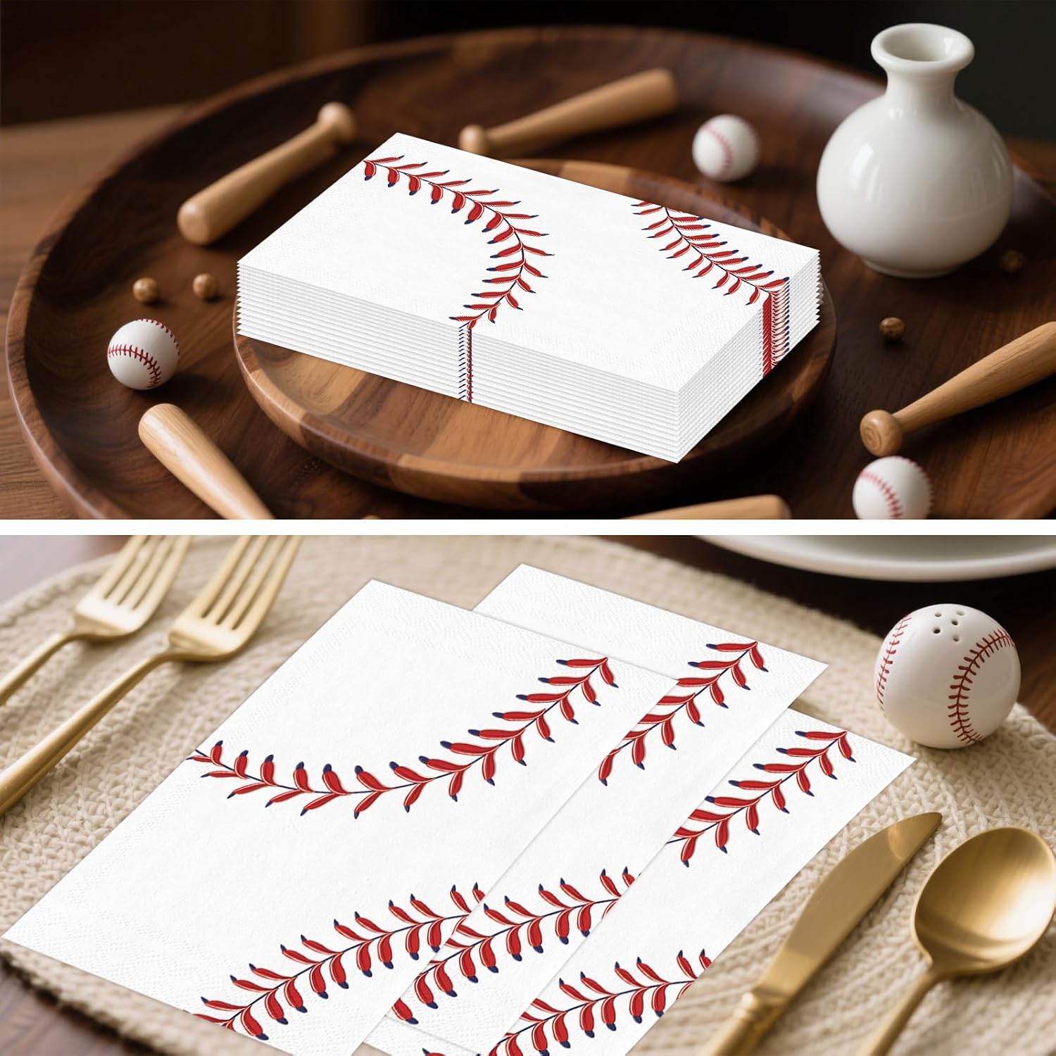 100 PCS Baseball Paper Napkins, Disposable Baseball Bathroom Guest Hand Towels Sports Theme Dinner Napkins Decorative for Kitchen Home Birthday Baby Shower Party Decoration (Baseball)