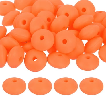 Uxcell 50Pack 12mm Silicone Lentil Beads, Rubber Abacus Focal Bead Loose Bulk Beads for DIY (Orange)