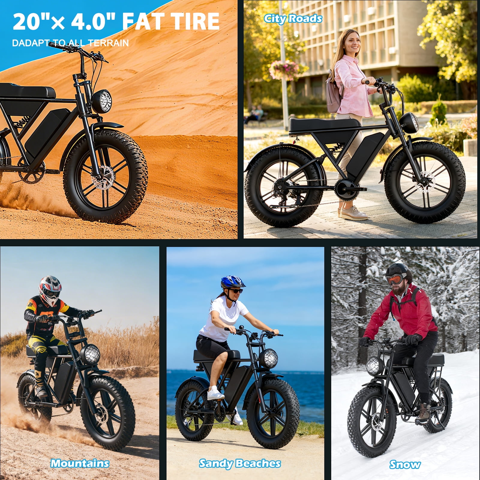 1000W Motor Electric Bike for Adults, 20"x4" Fat Tire,48V/20AH Ebike UL2849