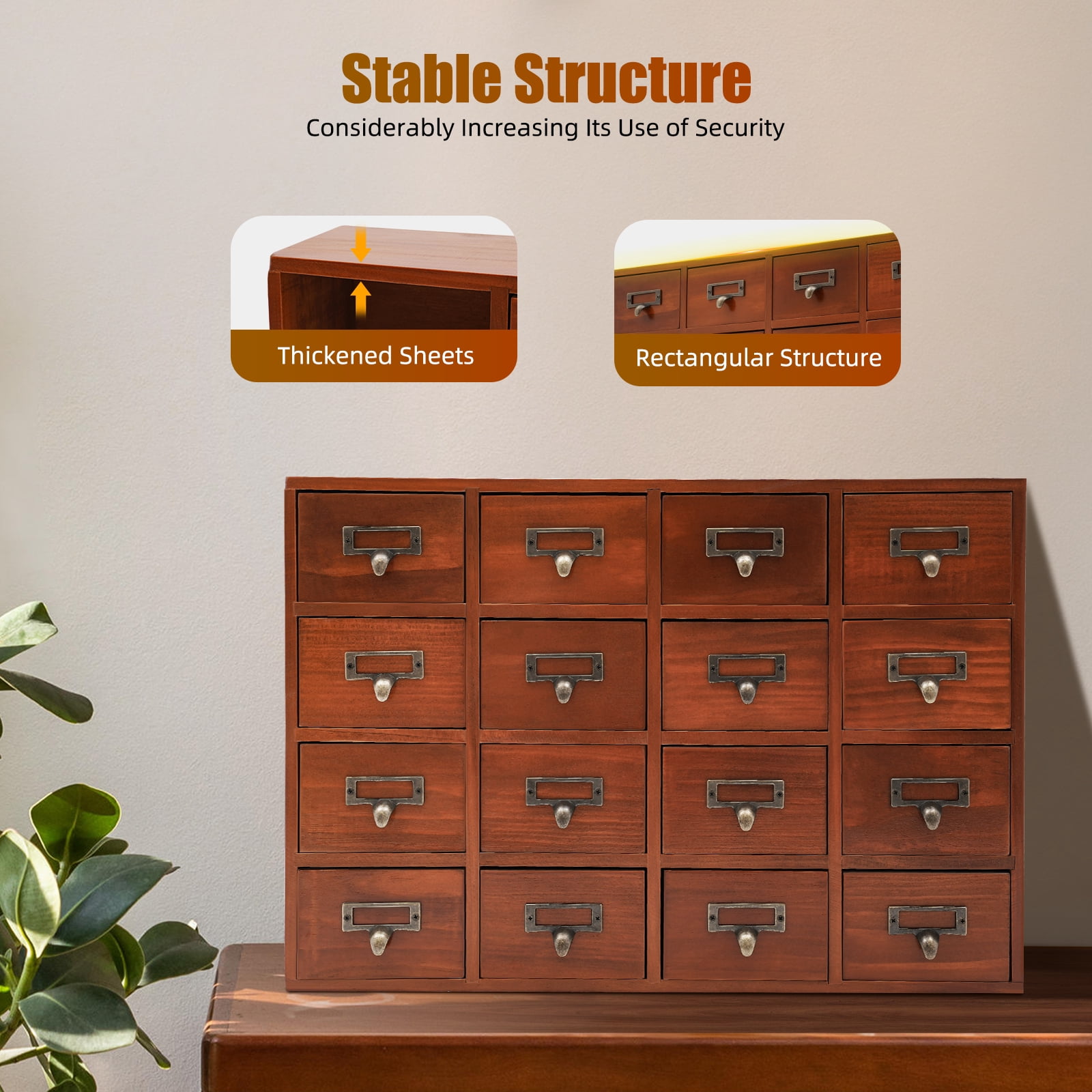 Peakora Vintage Wooden Cabinet Brown 16 Drawer Chinese Medicine Desk Drawer Organizer Small Storage Box for Living Rooms Bedrooms Study Rooms