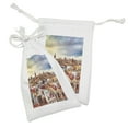 thumbnail image 2 of City Old Houses Fabric Pouch Set of 2, Aerial View of the Roofs of the Old Town of Valencia Spain with the Micalet, Drawstring Bag for Toiletries Masks and Favors, 9" x 6", Multicolor, by Ambesonne, 2 of 2
