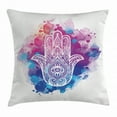 thumbnail image 1 of Evil Eye Throw Pillow Cushion Cover, Ornate White Hand Drawn Hamsa on Watercolor Splashes Artistic Energetic Print, Decorative Square Accent Pillow Case, 20 X 20 Inches, Pink Blue White, by Ambesonne, 1 of 2