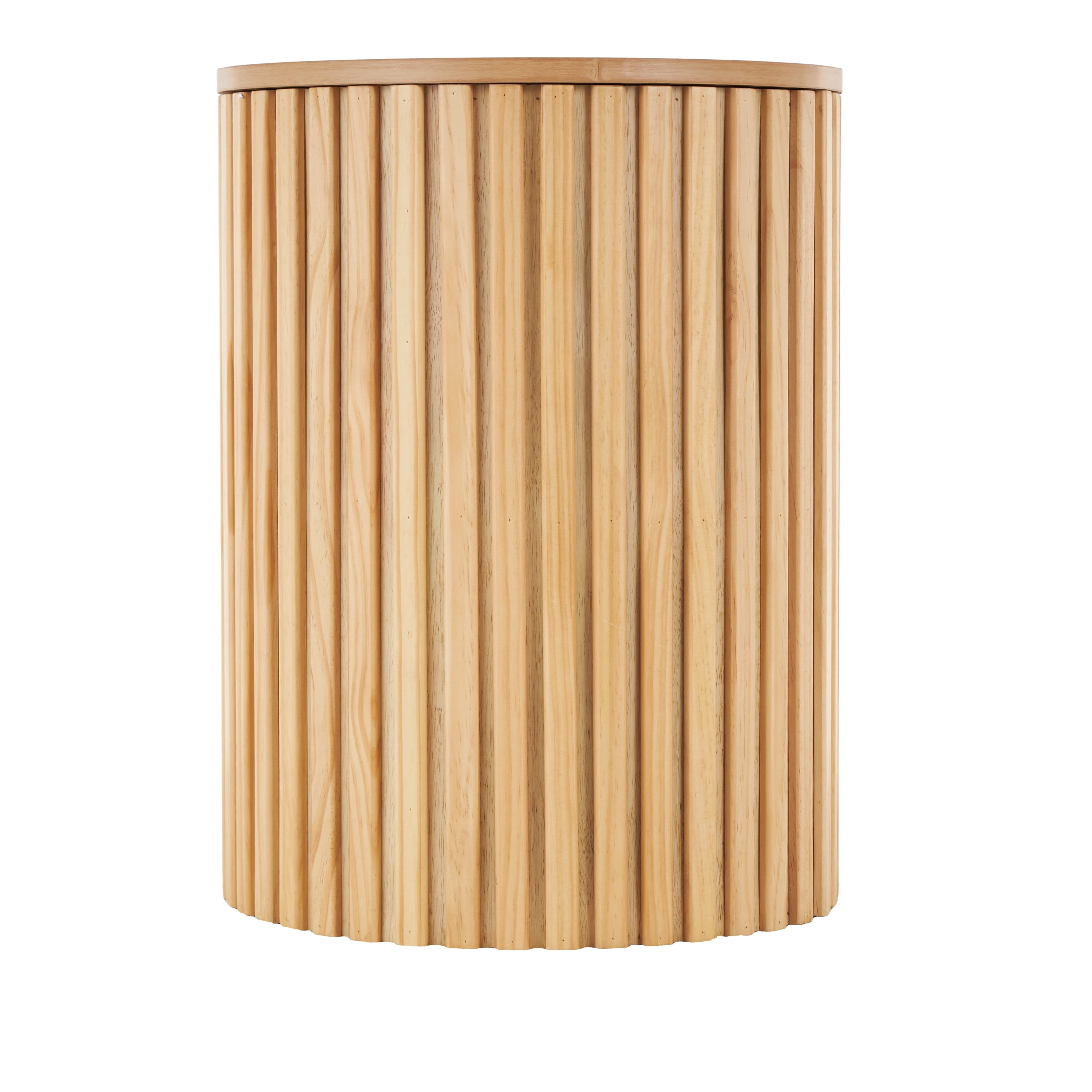 DecMode 16" x 21" Brown Wood Handmade Ribbed Storage Accent Table with Slatted Base, 1-Piece