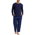thumbnail image 2 of INSPIRAR CHIC Pijama de Dos Piezas para Hombre de Manga Larga en Color Sólido con Patrón de Cuadros 2XL Azul Oscuro, 2 of 5