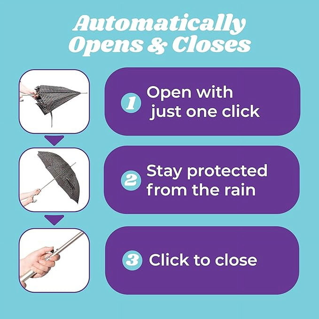 totes Large Eco Auto-Open Stick Umbrella with a Classic J Hook Curved Handle, Black, 46"