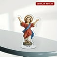 thumbnail image 6 of Rotating acrylic figurine of hand-painted baby Jesus statue with halo wearing a red tunic and blue sash holding arms up against a white background, 6 of 8