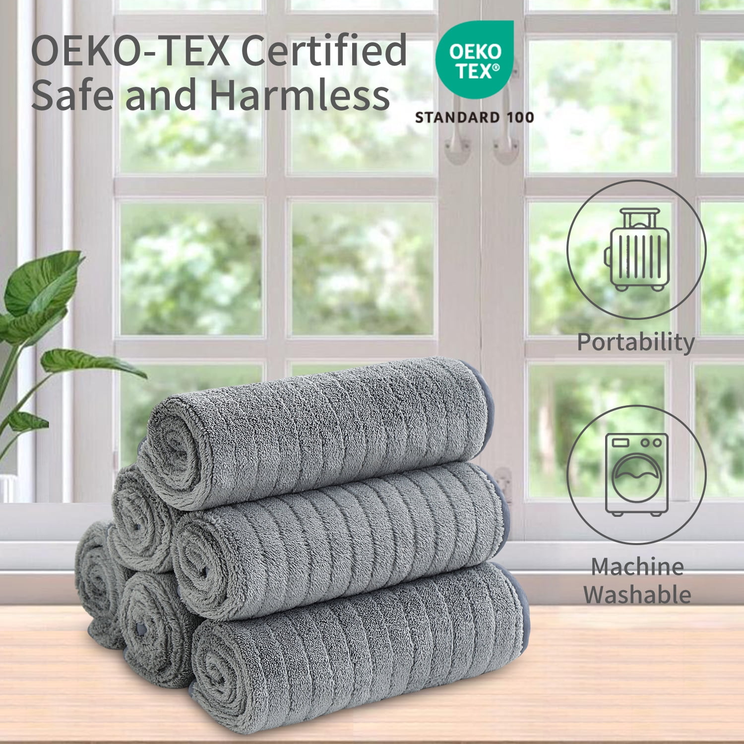 Jessy Home 24 Pack Dark Gray Stripe Washcloths for Bathroom 13x13 Inch Ultra Soft Hand Face Towels