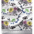 thumbnail image 1 of Soimoi Yellow Satin Silk Fabric Bird,Leaves & Floral Printed Fabric 1 Yard 42 Inch Wide, 1 of 1
