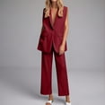 thumbnail image 4 of QATAINLAV Womens Dressy 2 Piece Sets Sleeveless Button Up Blazer Vest and Wide Leg Suit Pants Office Business Casual Outfits, Wine, M,, 4 of 8