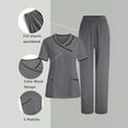 thumbnail image 2 of Pxxlle Scrubs for Women Set Plus Size Short Sleeve V Neck Tops and Elastic Waist Pants Loose Fit Nurse Medical Uniform Dark Gray S, 2 of 10