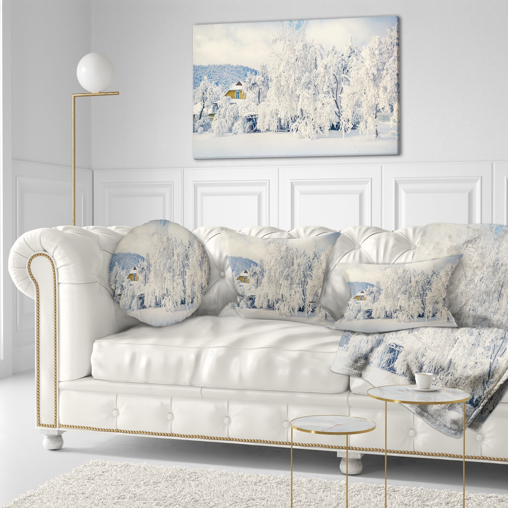 Designart White Winter Mountain Landscape - Photography Throw Pillow - 12x20