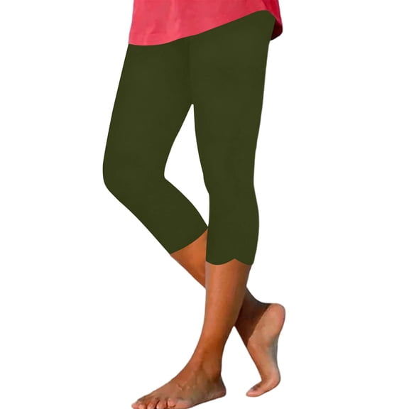 RQYYD Capri Leggings for Women High Waist Slim Fit Casual Daily Lightweight Scallop Hem Cropped Leggings with No Pockets