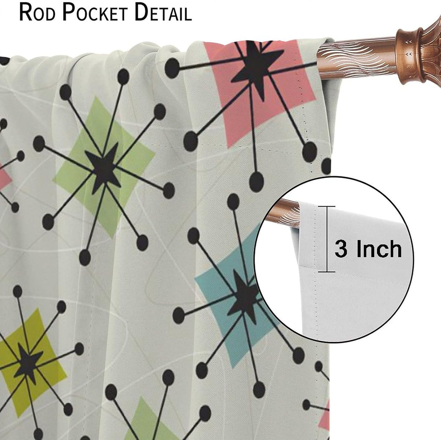 Mid Century Atomic Curtains, Vintage Atomic Stars Exploding Modern Geometric Boomerangs, Bedroom Living Room Blackout Noise Reduction Curtains52X84 Inch