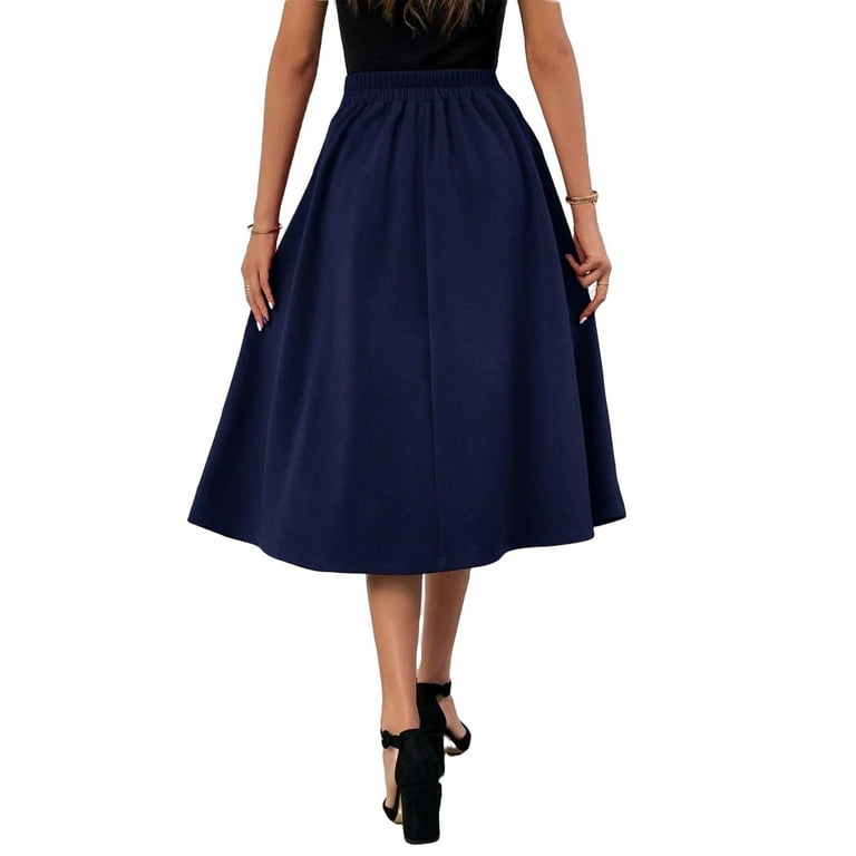 Elegant Plain Flared Skirts Navy Blue Women Skirts Walmart