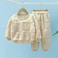 thumbnail image 3 of Pyjamas en Polyester pour Enfants 2 Pcs/ensemble Ensemble de Pyjamas pour Enfants Automne Hiver Couleur Unie Rabbit Col Rond Épais Chaud sous-Vêtements Thermiques Garçons Filles Manches Longues Haut Pantalon, 3 of 8