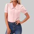 thumbnail image 2 of Gbsyewxs Shirts For Women V Neck Puff Sleeve Solid Color Slim Button Summer Womens T Shirt Red, 2 of 5