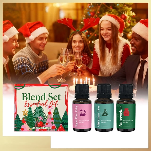 Set de 3 aceites aromáticos navideños - Aceite de aromaterapia festivo para difusor y baño. Set de regalo navideño hidratante y relajante de 30 ml. Fragancia esencial hidratante.