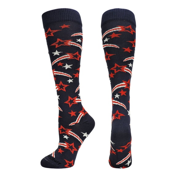Shooting Stars Over the Calf Socks (Navy/Red/White, Small)