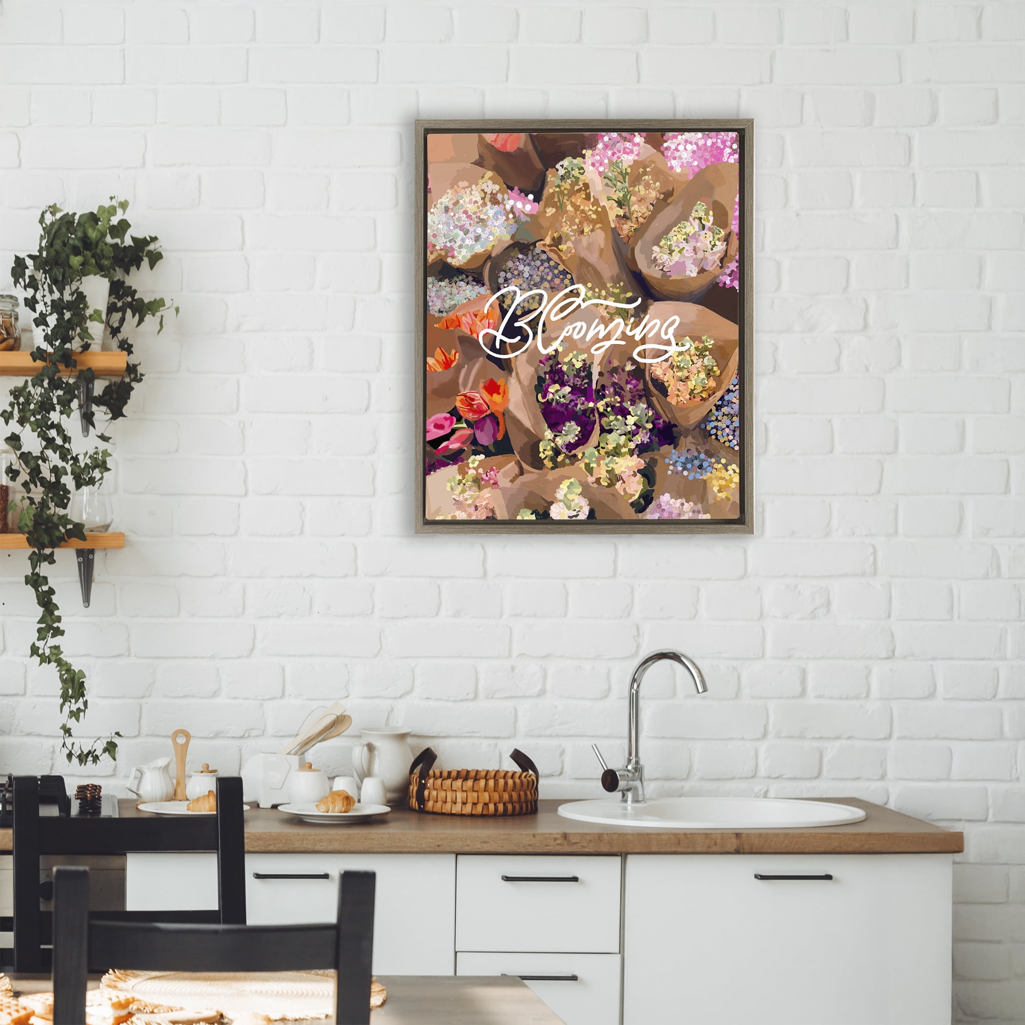 Stupell Industries Blooming Spring Bouquets Brown Framed Floater Canvas Wall Art, design by Amelia Noyes