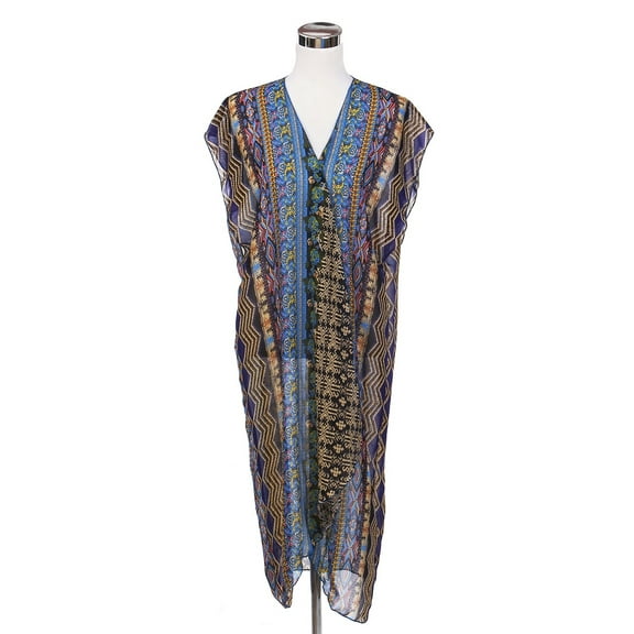 TrendsBlue Long Bohemian Tribal Chiffon Sheer Kimono Wrap Vest Beach Cover Up