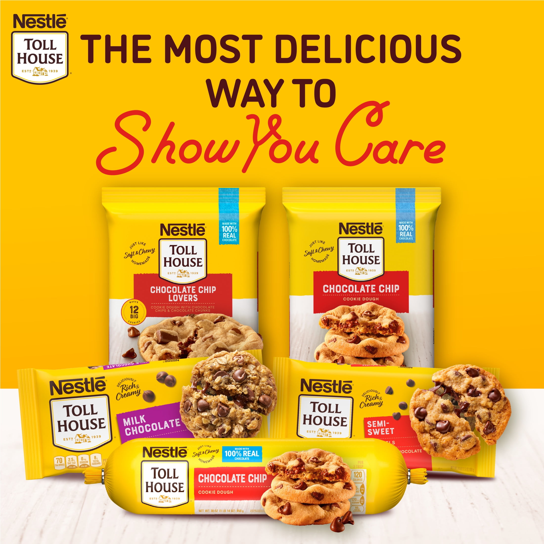 Nestle Toll House Tube of Chocolate Chip Cookie Dough, Makes 30 Cookies, 30 oz
