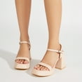 thumbnail image 3 of Pmoiste Platform Heels for Women Block Chunky High Heel Sandal Dress Wedding Party Open Toe Ankle Strap Prom Shoes Nude Size 10, 3 of 5