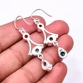 thumbnail image 2 of Blue Rainbow Calsilica & Red Garnet Multi Collet 925 Silver Plated Earring 2.03", Blue Rainbow Calsilica Earring E_8046_353_31, 2 of 2