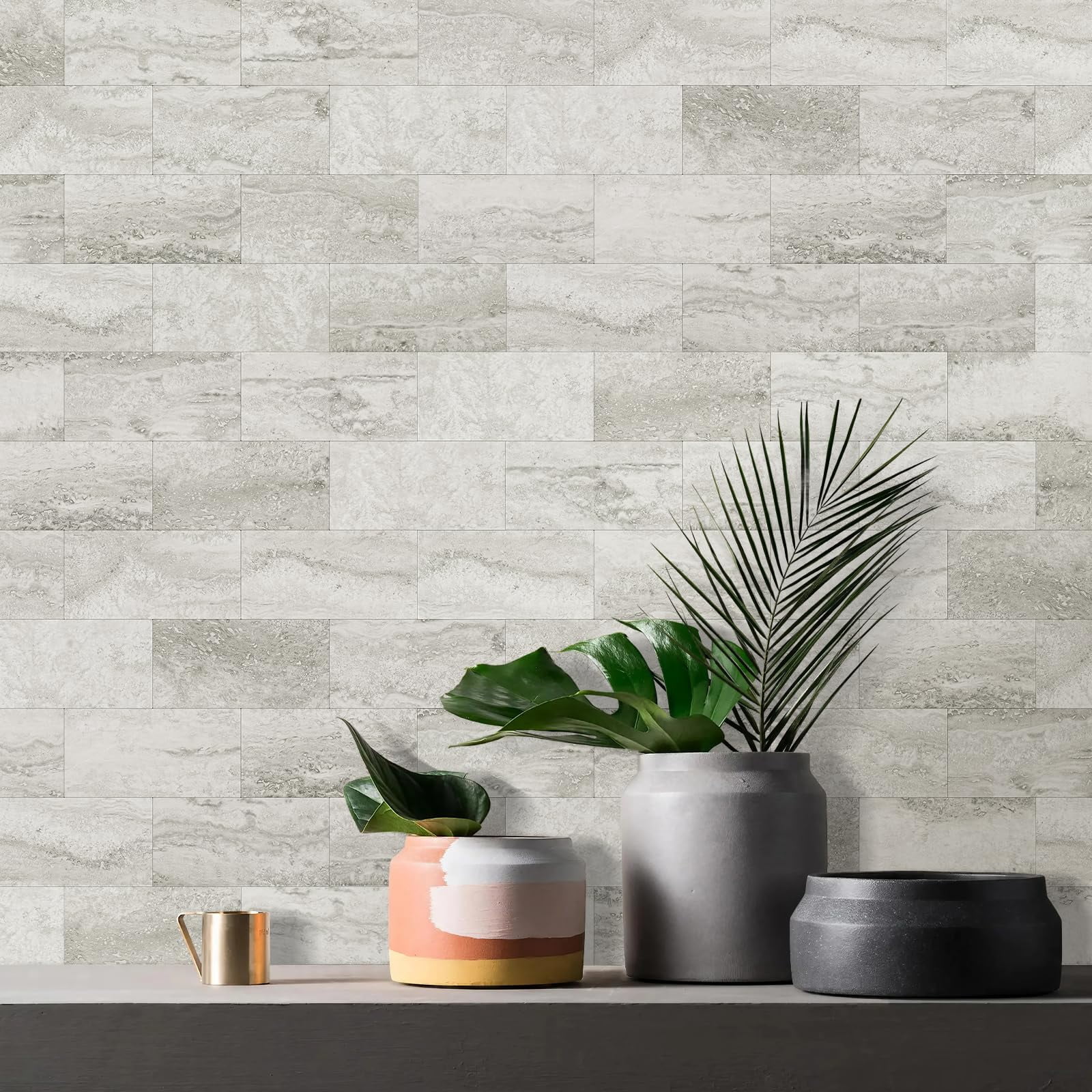 100-piece Matt Beige Mixed Grey Slate Peel And Stick Backsplash Seamless 3''x6'' Pvc Subway On For Kitchen/bathroom/laundry Room