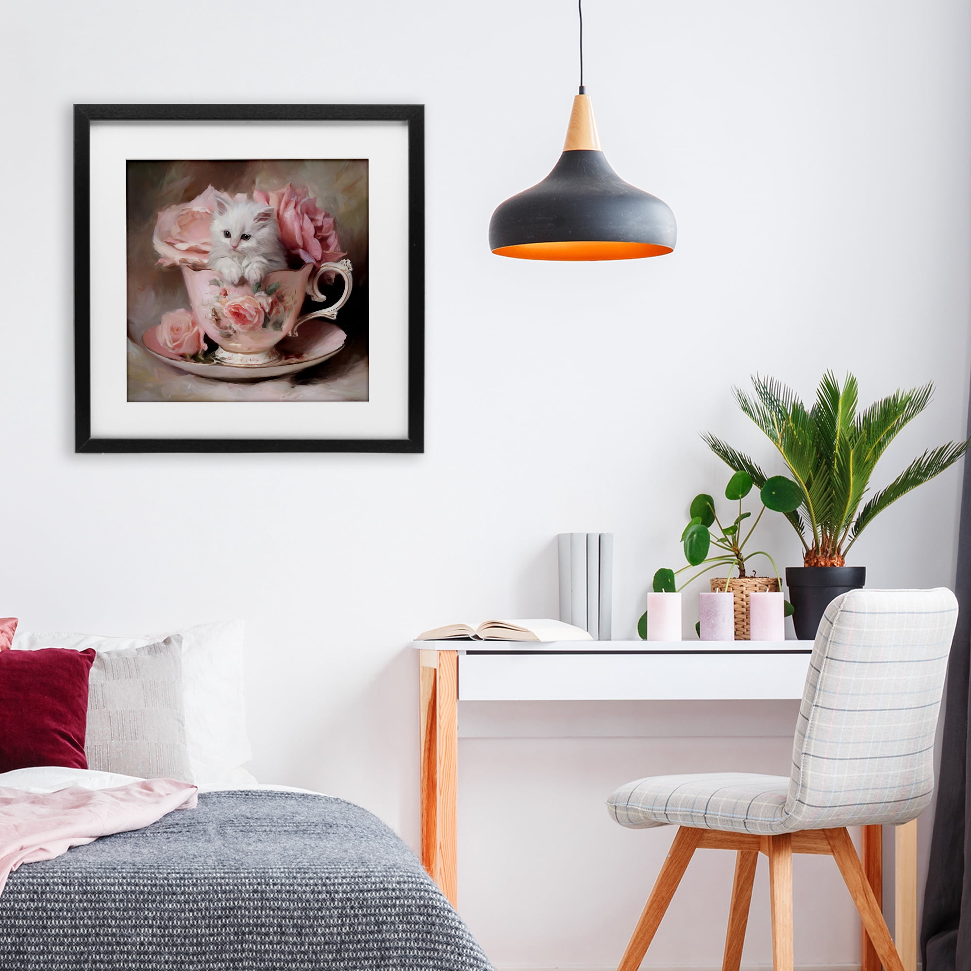 Stupell Industries Little Teacup Kitten Black Framed Print Under Glass, design by Tina LeCour
