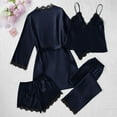 thumbnail image 7 of QSAWXQZ Women's 4 Piece Satin Pajama Set with Robe Cami Shorts and Pants Lace Trim Sleepwear Loungewear Suit Navy XL, 7 of 7