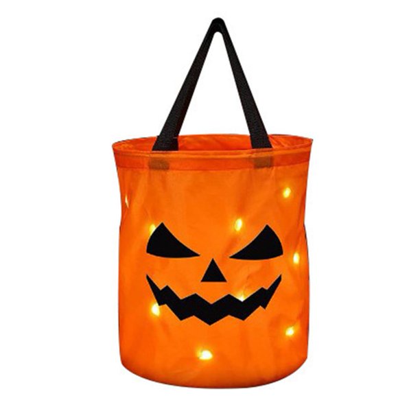 Bolsas grandes de dulces de Halloween con luz LED para regalos de fiesta (sonriente)