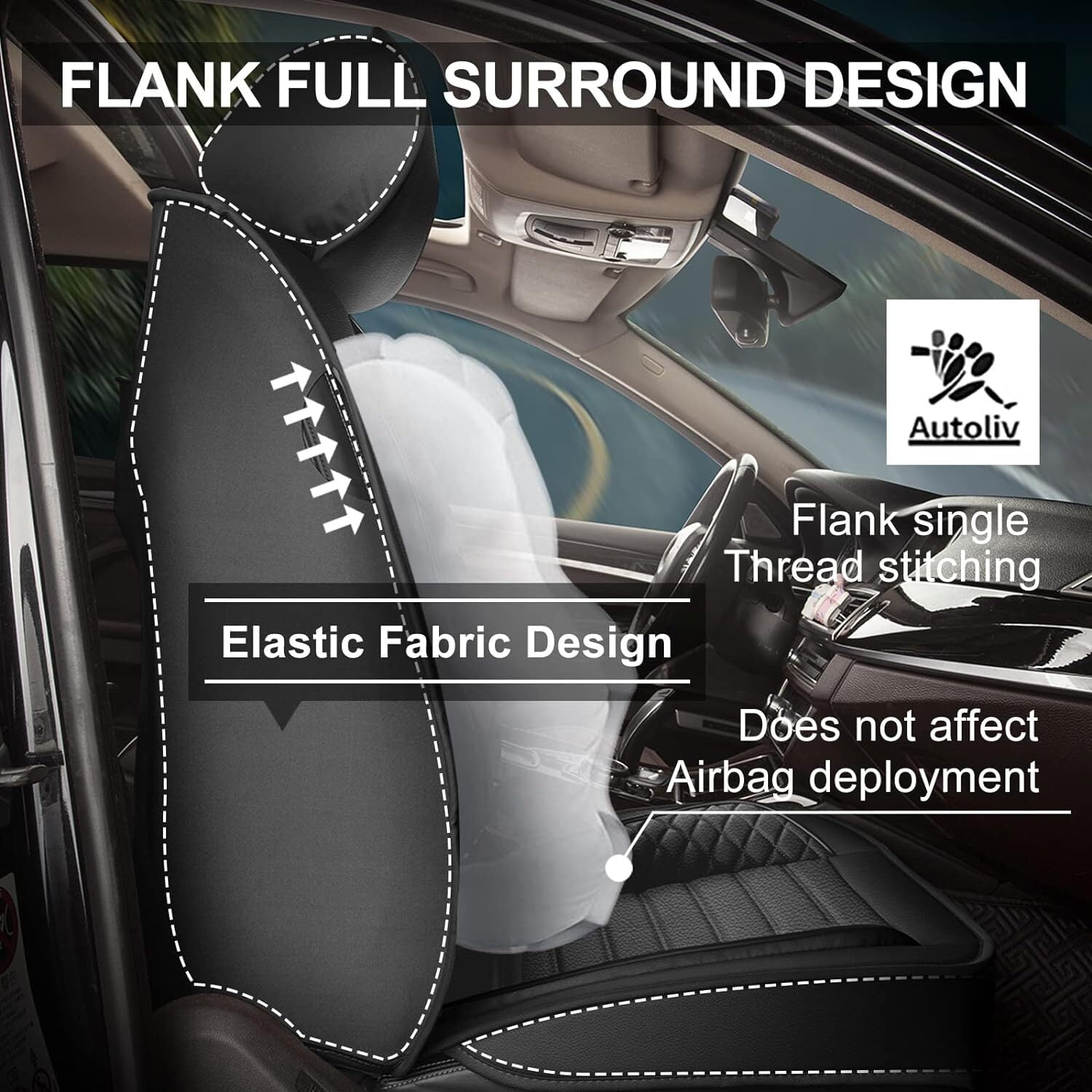 AOMSAZTO Fit for Toyota 4runner 2003-2024 Car Seat Cover 5-seat Faux Leather Full Set Compatible Airbag ：Black+Gray