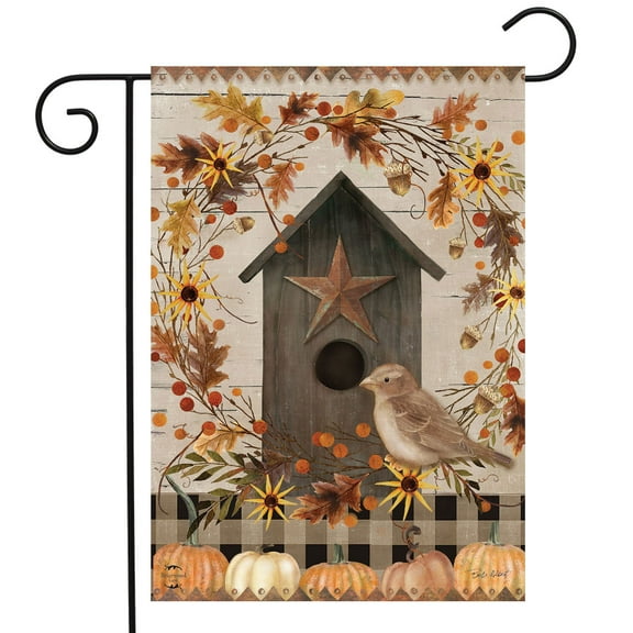 Briarwood Lane Primitive Fall Birdhouse Garden Flag
